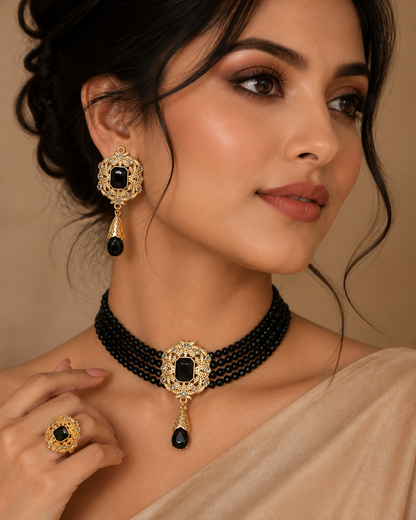 Vintage Multilayer Black Crystal Necklace