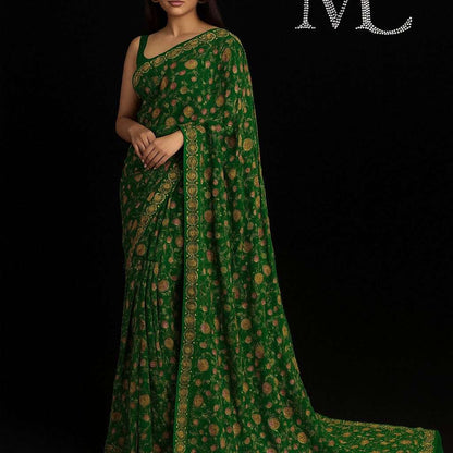 Emerald green chiffon fabric by MC THE BLACK DIAMOND, 4 meters long, with light, flowing texture and delicate drape.