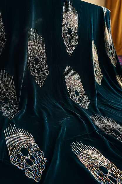 Midnight sapphire velvet fabric from MC THE BLACK DIAMOND, showcasing a luxurious, soft velvet material for elegant garments.