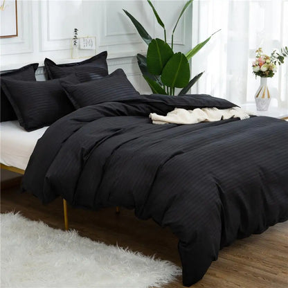 Black quilt set by MC THE BLACK DIAMOND, double queen king size bedding with solid color comforter and duvet cover for home bedrooms.