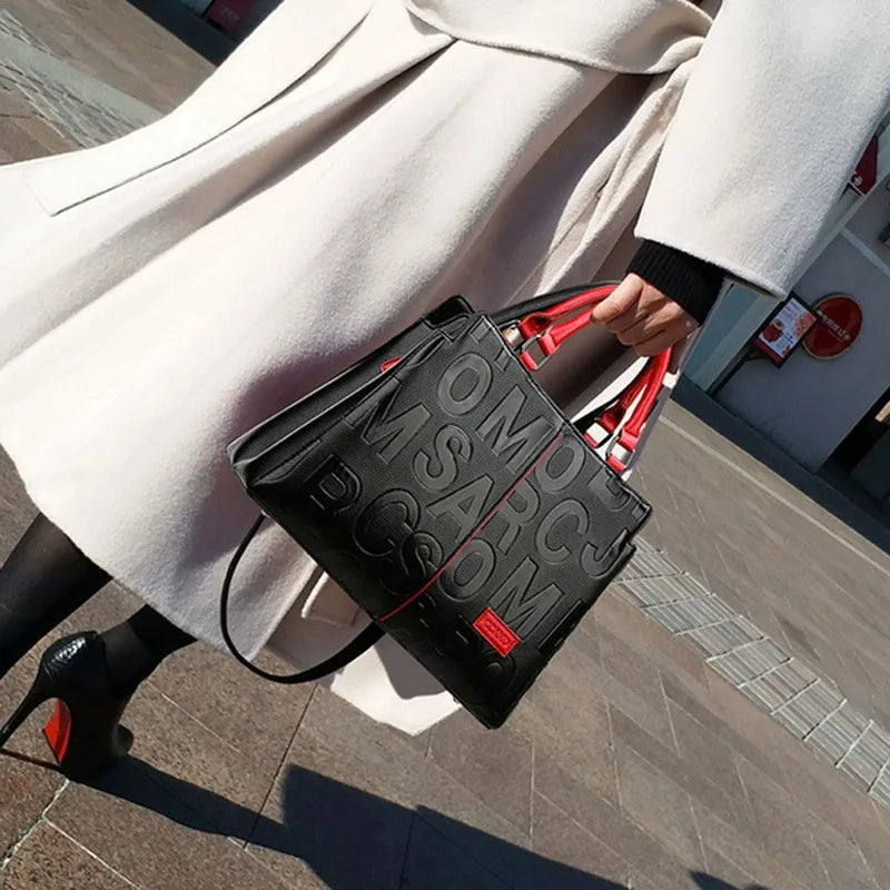 MC THE BLACK DIAMOND PU leather casual crossbody bag for women, large capacity tote with shoulder strap, designer travel handbag