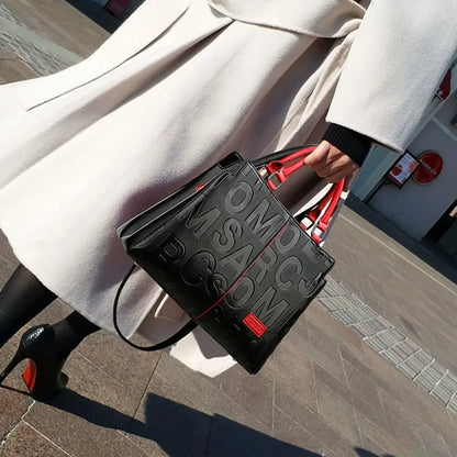 MC THE BLACK DIAMOND PU leather casual crossbody bag for women, large capacity tote with shoulder strap, designer travel handbag