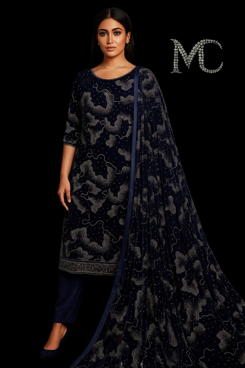 Luxurious MC THE BLACK DIAMOND velvet fabric with a soft, rich texture, showcasing high-quality fabric material.