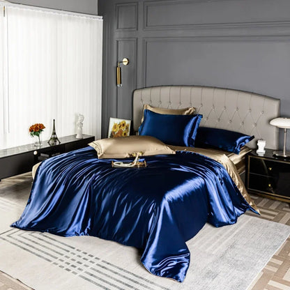 Luxury MC The Black Diamonds satin bedding set with solid color duvet cover in double, queen, and king sizes, soft and silky fabric.