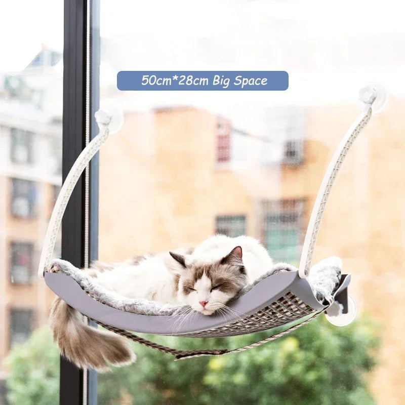 MC THE BLACK DIAMOND cat hammock bed with removable Arctic fleece cushion, suction cups, ideal for balcony or window sunbathing.