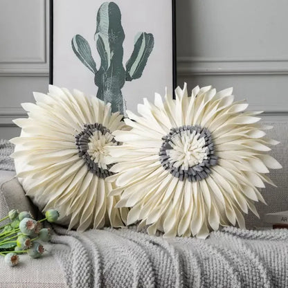Pink and white velvet throw pillow with 3D chrysanthemum stitching, 45x45cm, blue cushion case, modern home decor by MC THE BLACK DIAMOND.