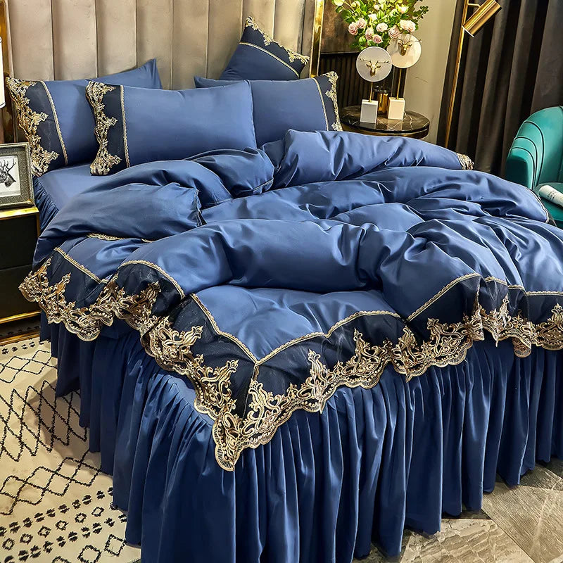 European-style ice rayon bed skirt from MC THE BLACK DIAMOND, part of the Summer bedding set, showcasing a soft, elegant home decor piece.