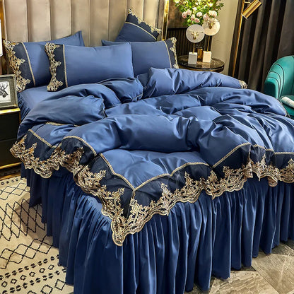 European-style ice rayon bed skirt from MC THE BLACK DIAMOND, part of the Summer bedding set, showcasing a soft, elegant home decor piece.