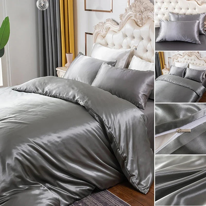 Soft silky textured comforter cover set from MC The Black Diamonds, featuring a smooth, luxurious bedsheet with a stylish design.