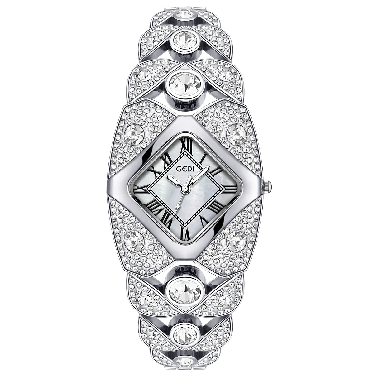 Women’s luxury brand MC The Black Diamond bracelet watch featuring a diamond inlaid face and elegant jewelry design.