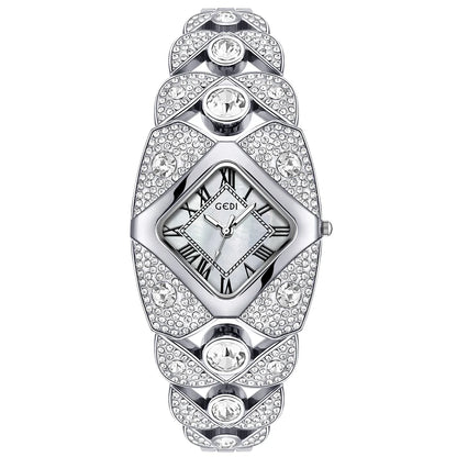 Women’s luxury brand MC The Black Diamond bracelet watch featuring a diamond inlaid face and elegant jewelry design.