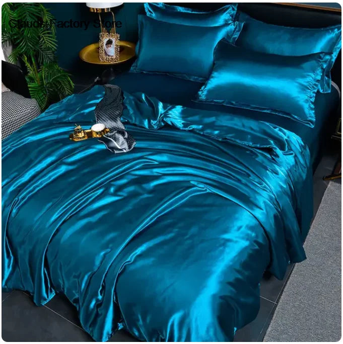 Luxury Mulberry silky bedding set with satin duvet cover and sheets from Mc The Black Diamonds, soft, smooth, and skin-friendly.