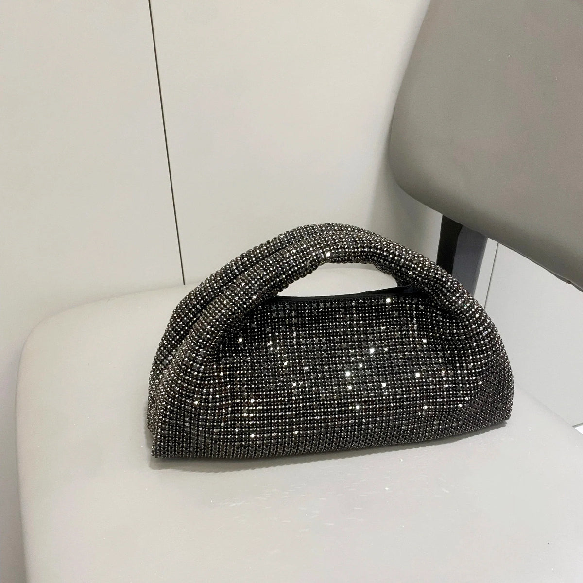 Shiny crystal clutch purse by MC THE BLACK DIAMOND, handcrafted evening shoulder bag with rhinestones, luxury designer handbag.