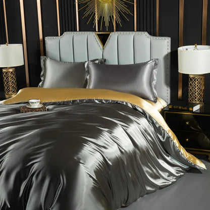 Luxury silk bedding set with duvet cover, fitted sheet, flat sheet, pillowcases in king and queen sizes from 𝕄𝕔 𝕋𝕙𝕖 𝔹𝕝𝕒𝕔𝕜 𝔻�