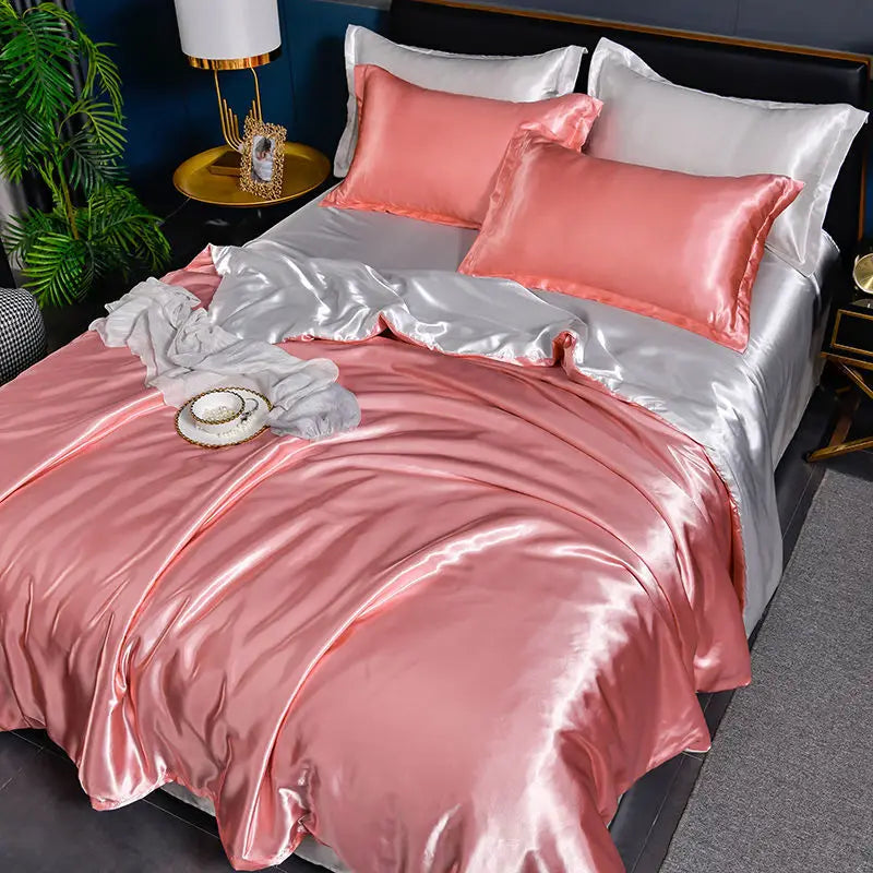 Luxury Mulberry silk bedding set with satin duvet cover and sheet, soft, skin-friendly, high-end queen-sized bedsheets from 𝕄𝕔 𝕋𝕙𝕖 𝔹𝕝𝕒𝕔𝕜 �