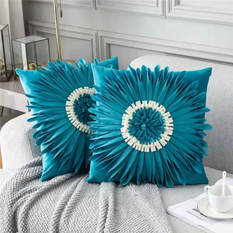 Modern pink and white velvet throw pillow with 3D chrysanthemum embroidery, 45x45cm, by MC THE BLACK DIAMOND for home decor.