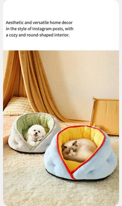Small dog pet bed by MC THE BLACK DIAMOND, thick and warm winter security bed with teddy bear design, ideal for all-season comfort.