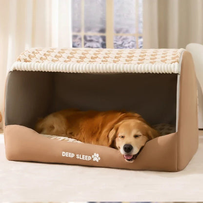 MC THE BLACK DIAMOND winter dog kennel nest with washable, deep sleep pet bed for medium to large dogs, featuring a cozy, soft interior.