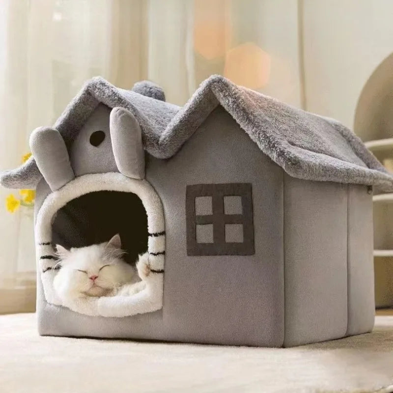 Foldable 3kg puppy house and small dog kennel bed by MC THE BLACK DIAMOND, featuring a compact cat condo house in black fabric.
