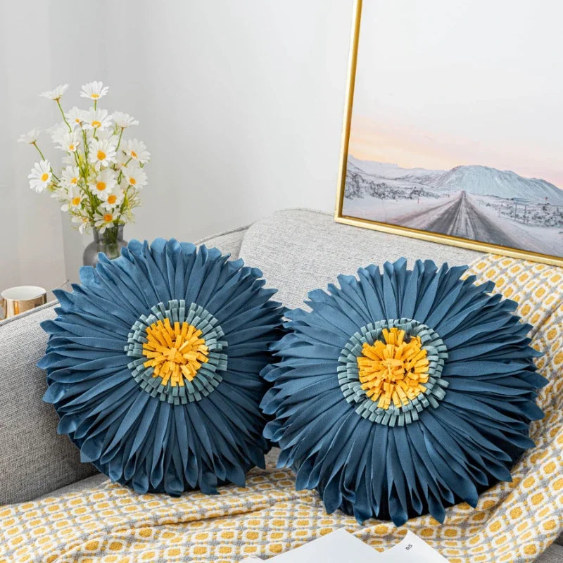 Modern pink and white velvet throw pillow with 3D chrysanthemum embroidery, 45x45cm, from MC THE BLACK DIAMOND home decor collection.