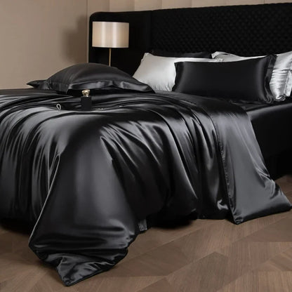 Luxury MC The Black Diamonds satin bedding set with solid color duvet cover in single, double, queen, or king size.