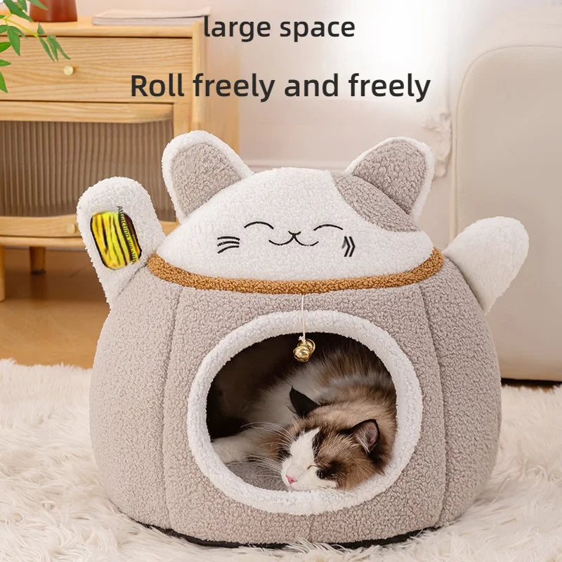MC THE BLACK DIAMOND Lucky Fortune Cat Pet Bed, winter warm cave-style bed for cats, cozy and comfortable indoor pet resting spot