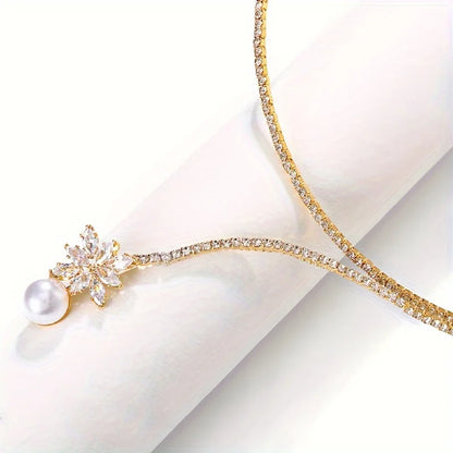 Elegant vintage-inspired Pearl and zirconia flower pendant necklace from 𝕄𝕔 𝕋𝕙𝕖 𝔹𝕝𝕒𝕔𝕜 𝔻𝕚𝕒𝕞𝕠