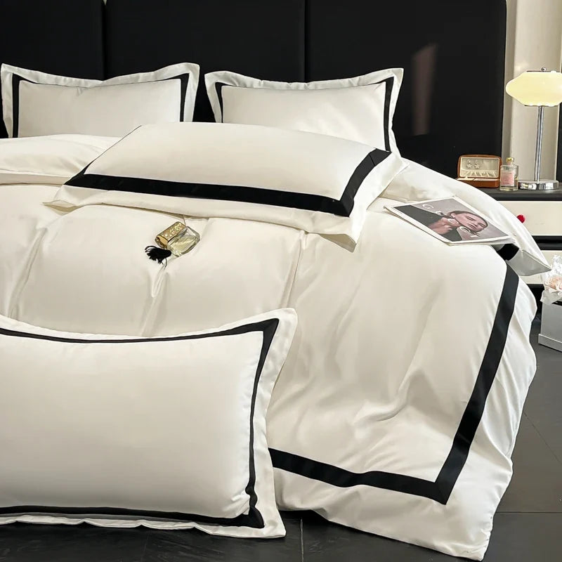 Luxury MC THE BLACK DIAMOND hotel bedding set with thick brushed white bedsheets, soft and cozy for a premium sleep experience.