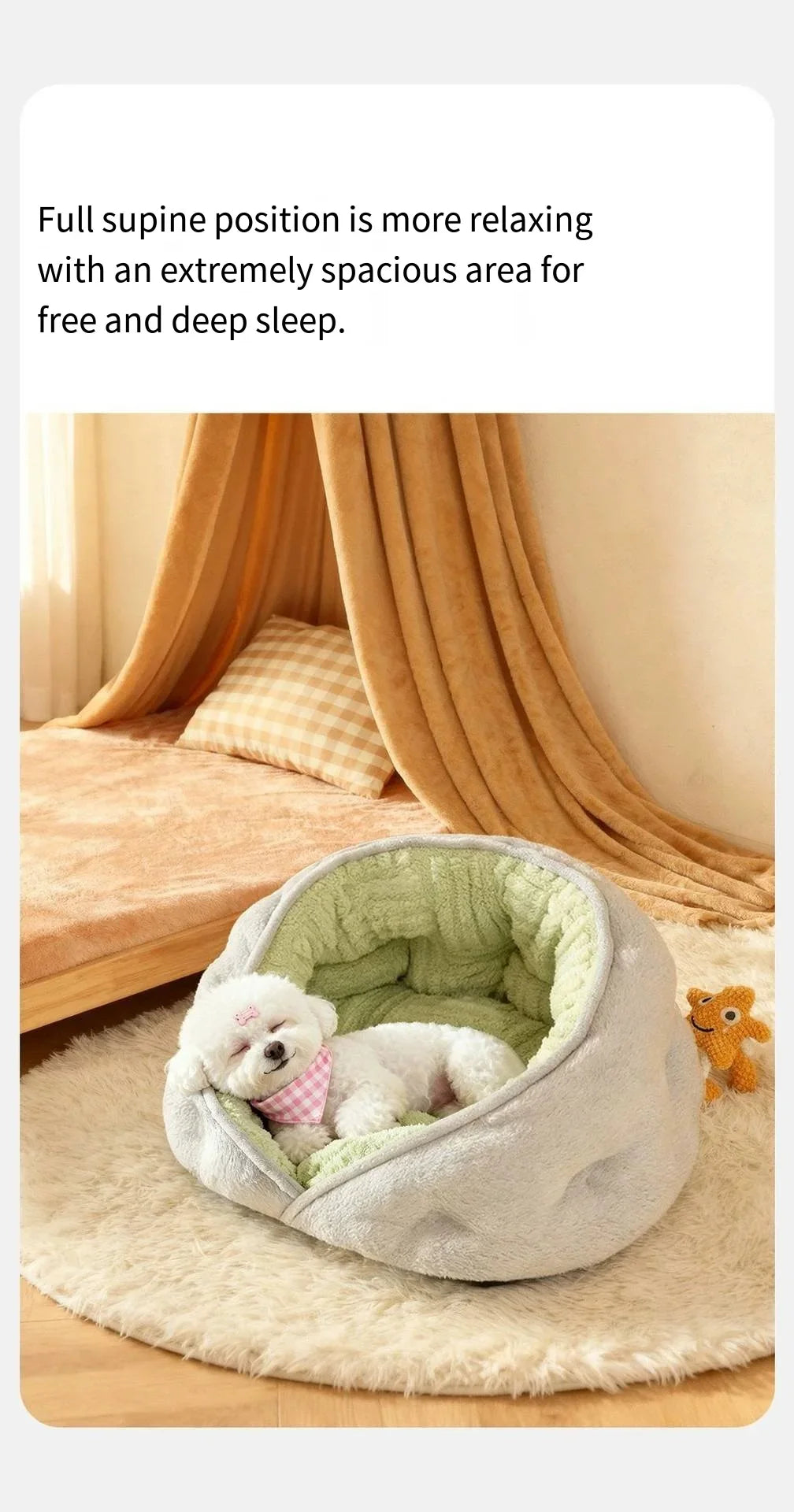 Small dog sleeping on MC THE BLACK DIAMOND kennel thickened winter warm security pet bed, teddy bear design, all-season dog mat