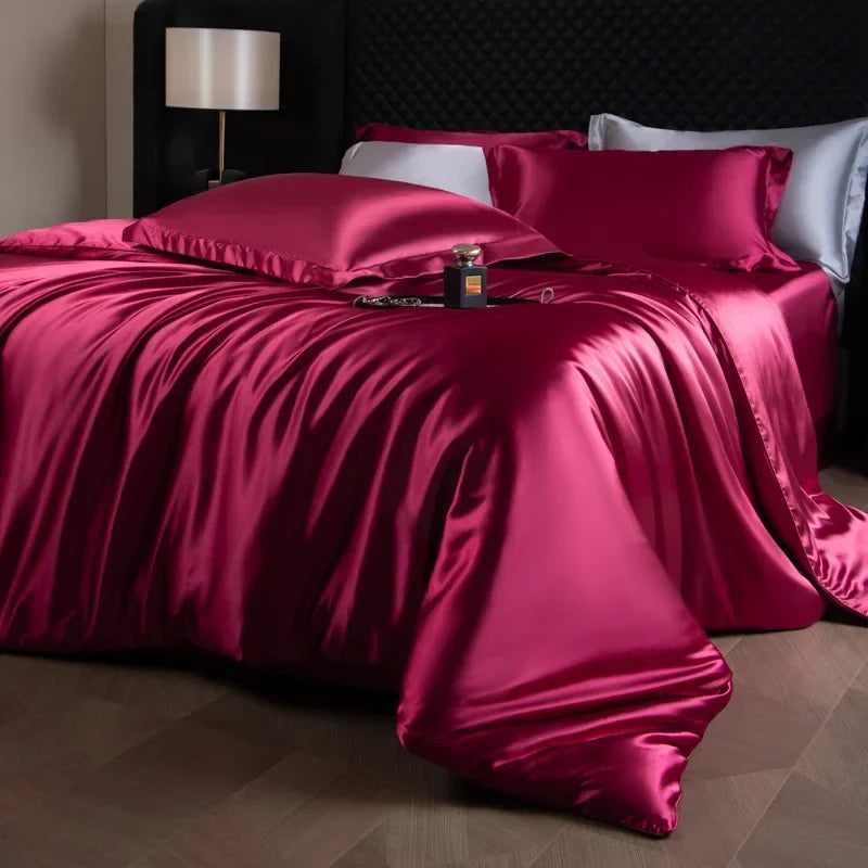 Luxury MC The Black Diamonds satin bedding set with solid color duvet cover, soft and silky for single, double, queen, and king beds.