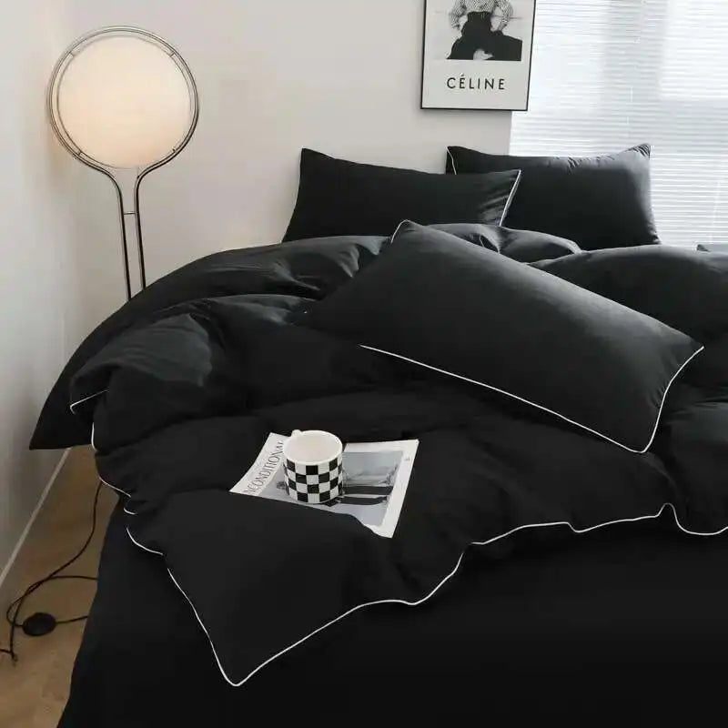 Black bedding set with minimalist queen/king size quilt, bedsheets from 𝕄𝕔 𝕋𝕙𝕖 𝔹𝕝𝕒𝕔𝕜 𝔻𝕚𝕒𝕞