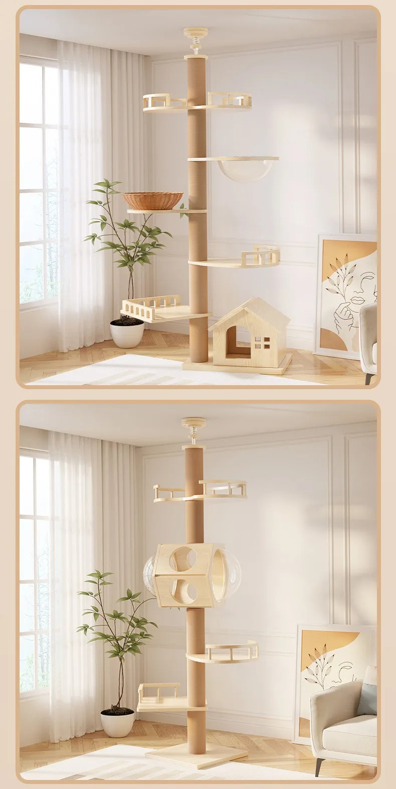 MC THE BLACK DIAMOND YXT cat tree with cat nest and perch, a multi-cat floor-to-ceiling tower with scratching posts and cozy resting spots.
