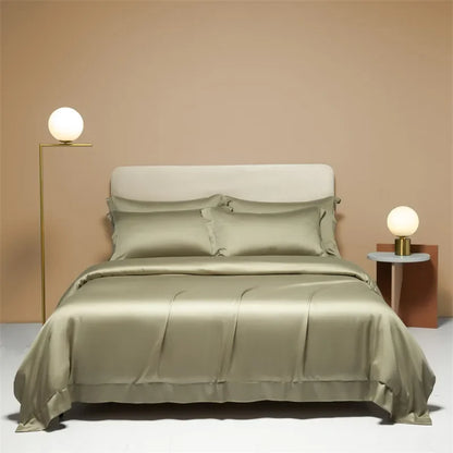 Luxurious natural mulberry silk duvet cover in solid color, shown in single, double, and king sizes, from MC The Black Diamonds.