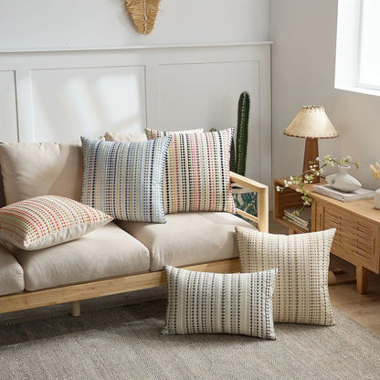 Nordic striped dots woven cushion cover by MC THE BLACK DIAMOND, cotton and linen geometric throw pillowcase for sofa decor.