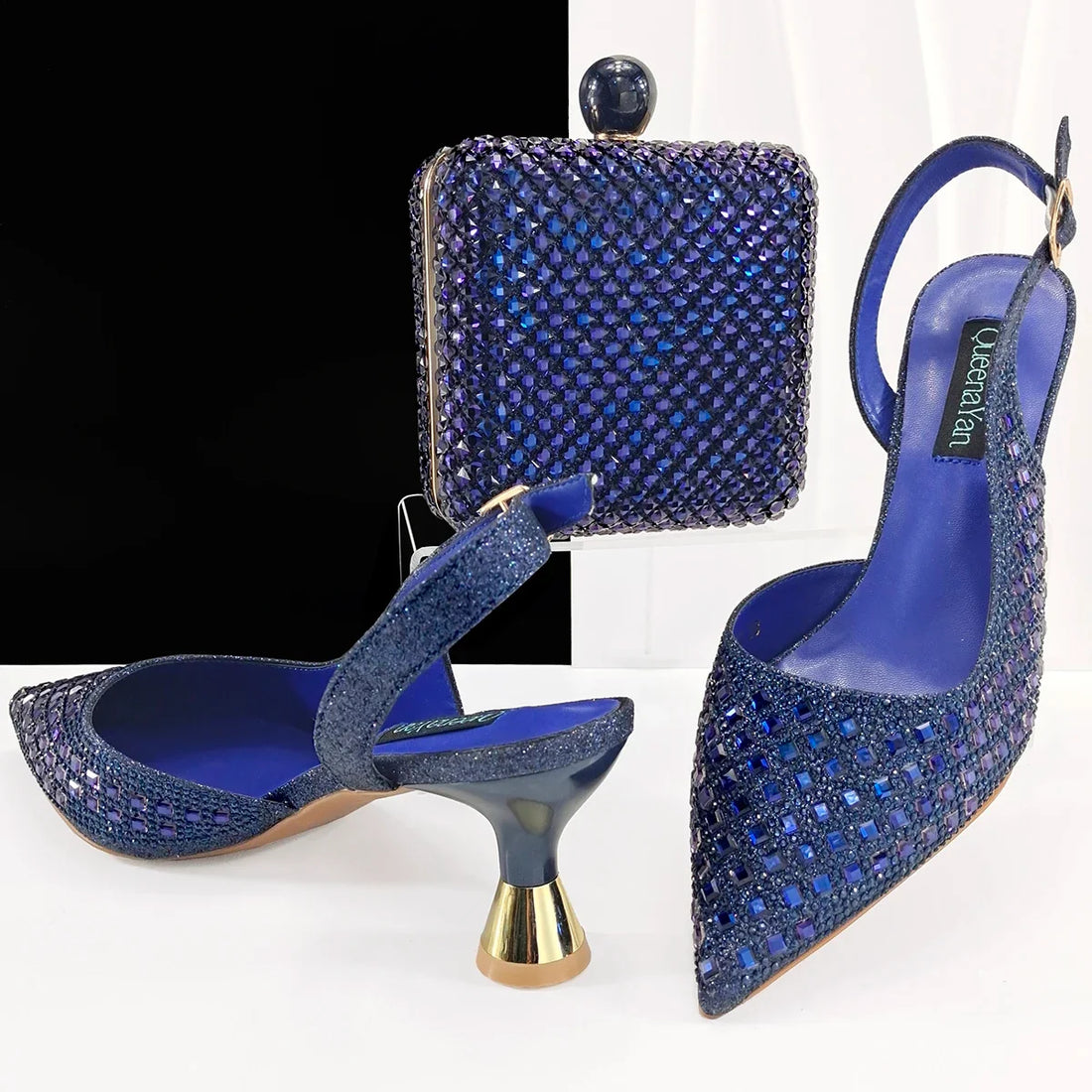 MC THE BLACK DIAMOND heels and matching bag set for women, silver Italian shoes and elegant party wedding accessory.