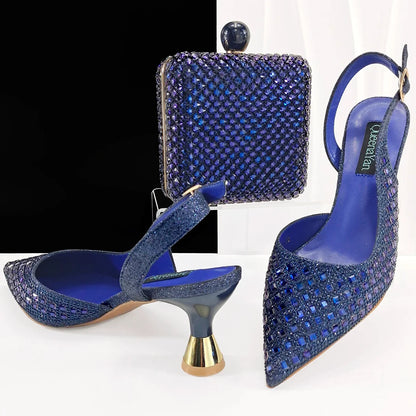 MC THE BLACK DIAMOND heels and matching bag set for women, silver Italian shoes and elegant party wedding accessory.