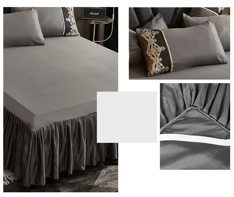 Summer European Ice Rayon bed skirt from MC THE BLACK DIAMOND, featuring a stylish and lightweight home decor bedding set.