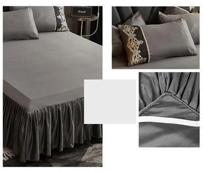 Summer European Ice Rayon bed skirt from MC THE BLACK DIAMOND, featuring a stylish and lightweight home decor bedding set.