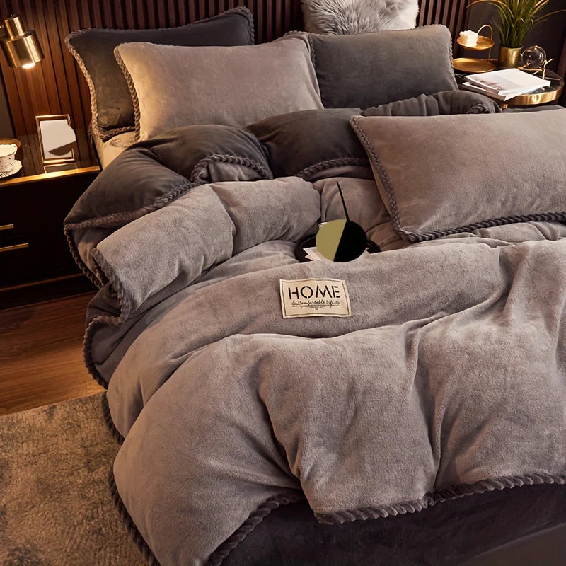 Modern style double-sided milk velvet winter duvet cover by MC The Black Diamonds, featuring a sleek, plush bedding design.