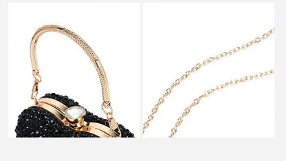 Luxury diamond inlay heart-shaped crystal clutch handbag by MC THE BLACK DIAMOND, evening wedding party shoulder bag with rhinestone embellishments.