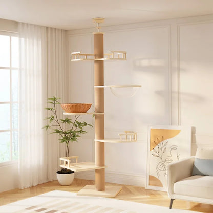 MC THE BLACK DIAMOND YXT Cat Tree with Cat Nest and Perch, multi-level tower for cats, floor-to-ceiling climbing and scratching.