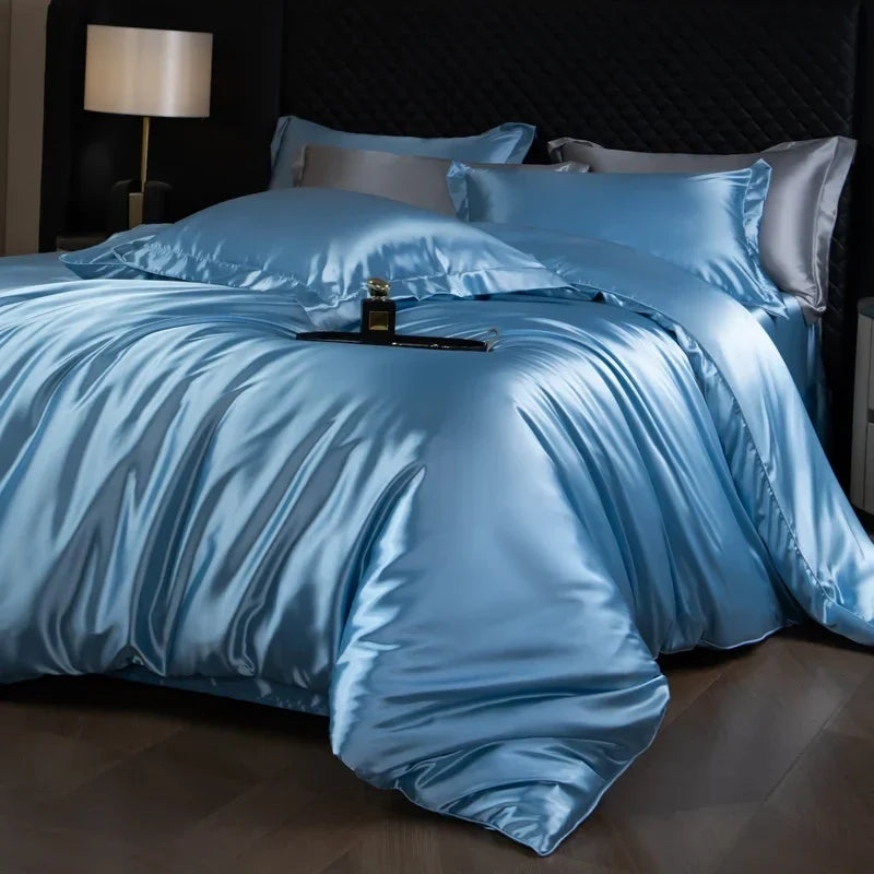 Luxury MC The Black Diamonds satin duvet cover set in solid color, featuring a soft, silky bedsheet for single to king size beds.