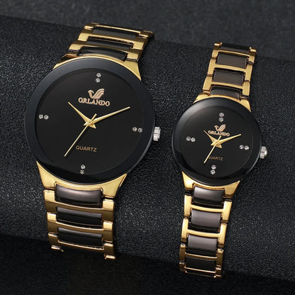Matching his and hers black diamond watches by MC The Black Diamonds, featuring sleek watch faces and stylish bands.