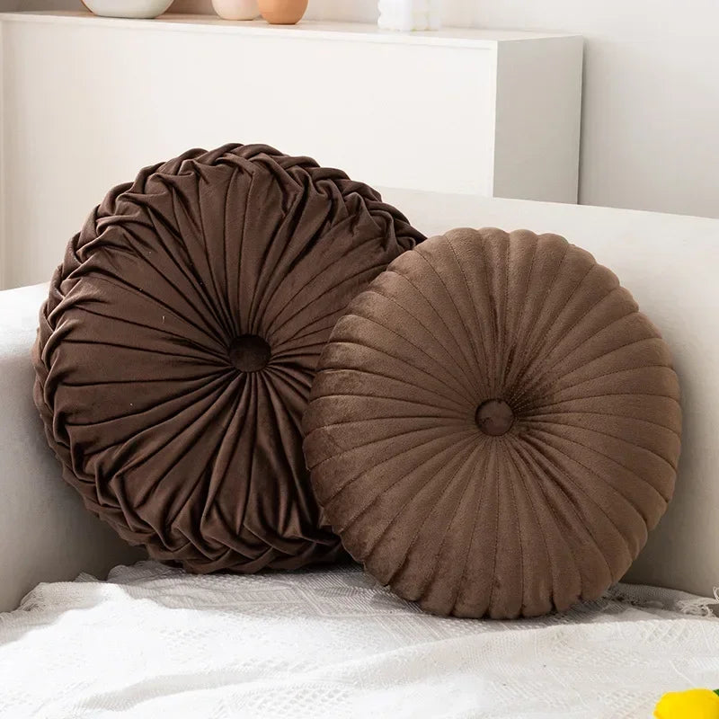 Pink round pumpkin-shaped pillow by MC THE BLACK DIAMOND, soft seat cushion and waist pillow for living room decor and sofa comfort.