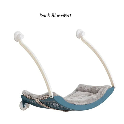 MC THE BLACK DIAMOND cat hammock bed with Arctic fleece cushion, suction cups, and hanging design for balcony windows.