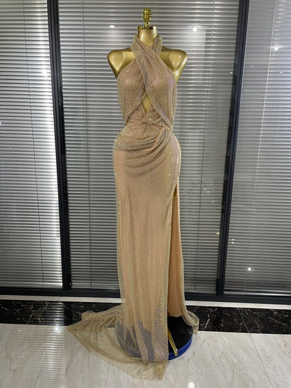 Golden color women’s dress by MC THE BLACK DIAMOND featuring elegant design and flowing fabric, perfect for stylish occasions.