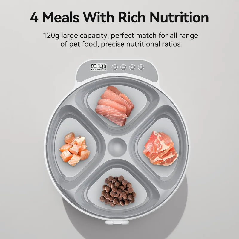 Automatic MC THE BLACK DIAMOND pet feeder dispensing wet and dry food for cats and dogs, with wireless smart technology.