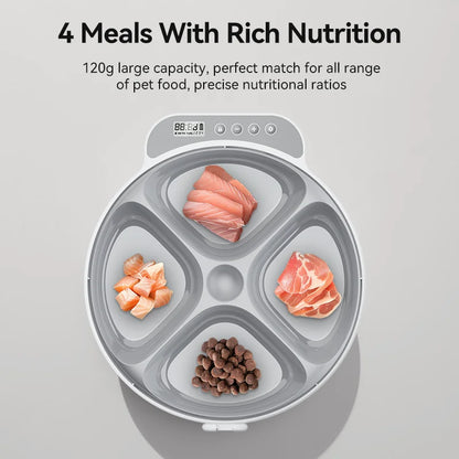 Automatic MC THE BLACK DIAMOND pet feeder dispensing wet and dry food for cats and dogs, with wireless smart technology.