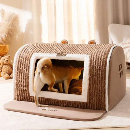 MC THE BLACK DIAMOND dog kennel nest with washable, warm, deep-sleep dog bed for medium to large dogs in a cozy winter house.