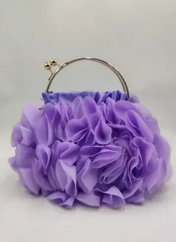Luxury satin floral bride evening clutch bag for women with a chain strap, designer MC THE BLACK DIAMOND wedding purse and handbag